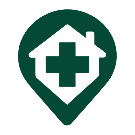 FINDMD.ca logo: a green map pin with a house and a medical cross